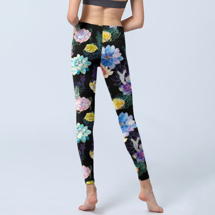 Buddha Stones Leggings mit farbenfrohem Blumenmuster im Aquarellstil, Damen-Yogahose - image 6