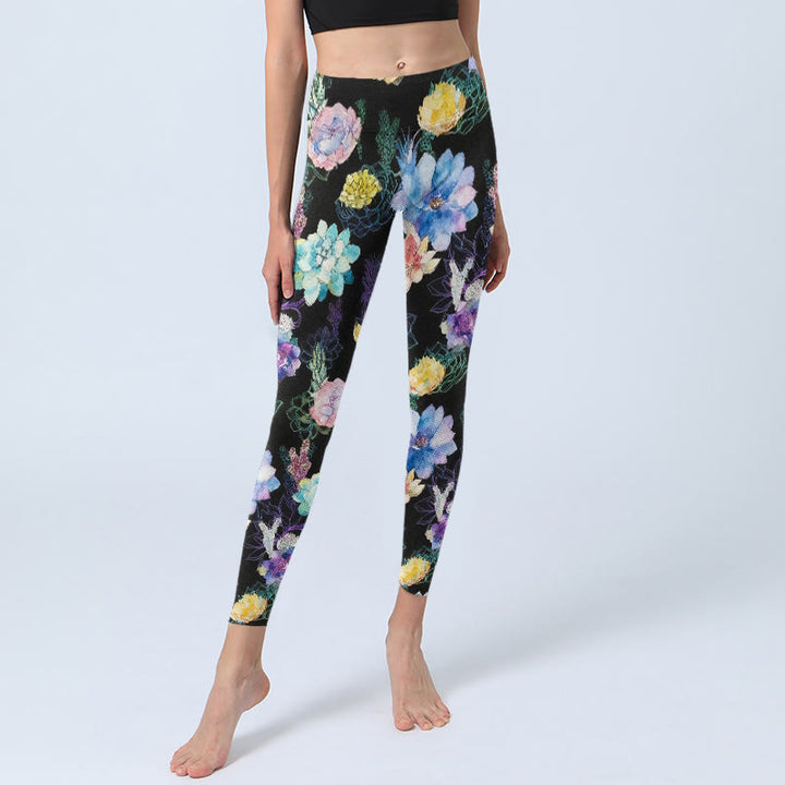 Buddha Stones Leggings mit farbenfrohem Blumenmuster im Aquarellstil, Damen-Yogahose - image 5
