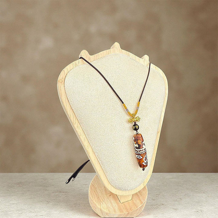 Buddha Stones ​​Tibetischer Achat Drachenmuster Neun-Augen Dzi Schutz Halskette Anhänger - Achat - image 0