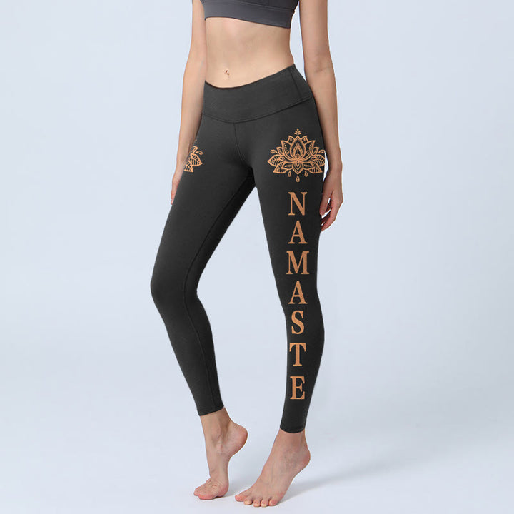 Buddha Stones Namaste Lotus Shape Gym Leggings Damen Yogahosen - Schwarz - US18, UK/AU22, EU50 (4XL) - image 0