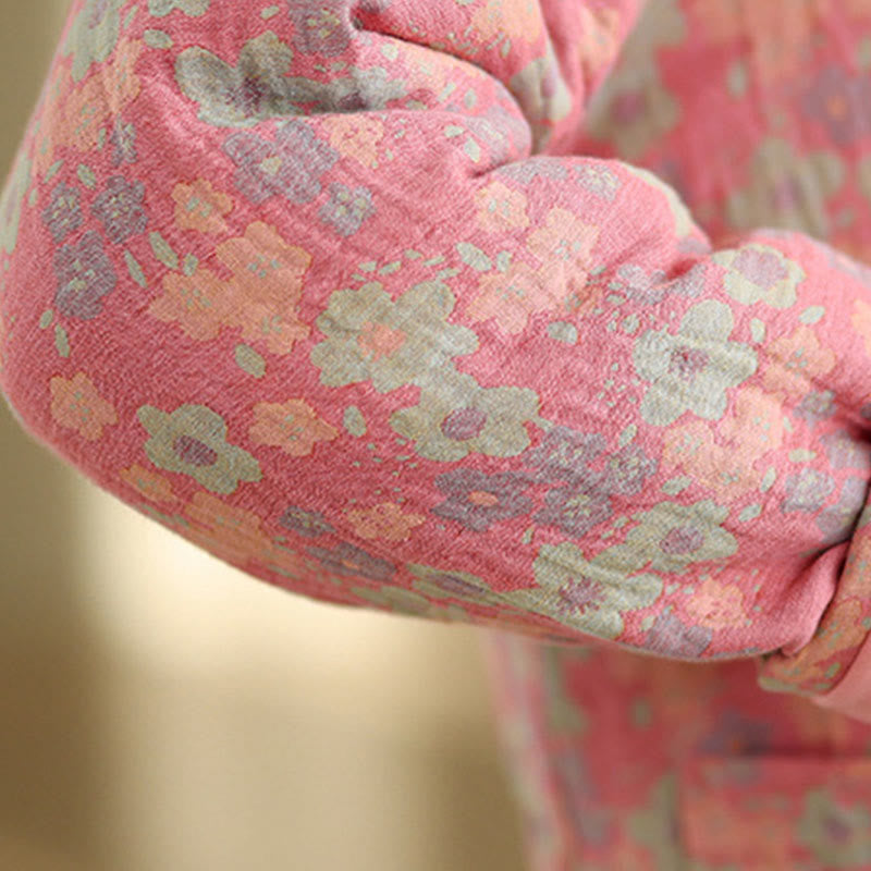Buddha Stones Damen Winterjacke aus dicker Baumwolle mit Blumenmuster, langen Ärmeln und Taschen - image 14