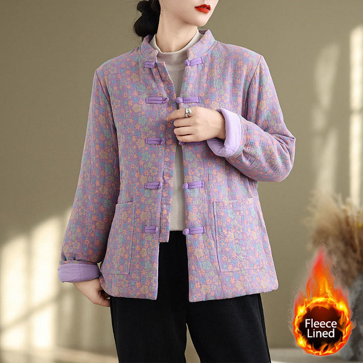 Buddha Stones Damen Winterjacke aus dicker Baumwolle mit Blumenmuster, langen Ärmeln und Taschen - Orchidee - US8-10， UK/AU12-14，EU40-42 (2XL) - image 17