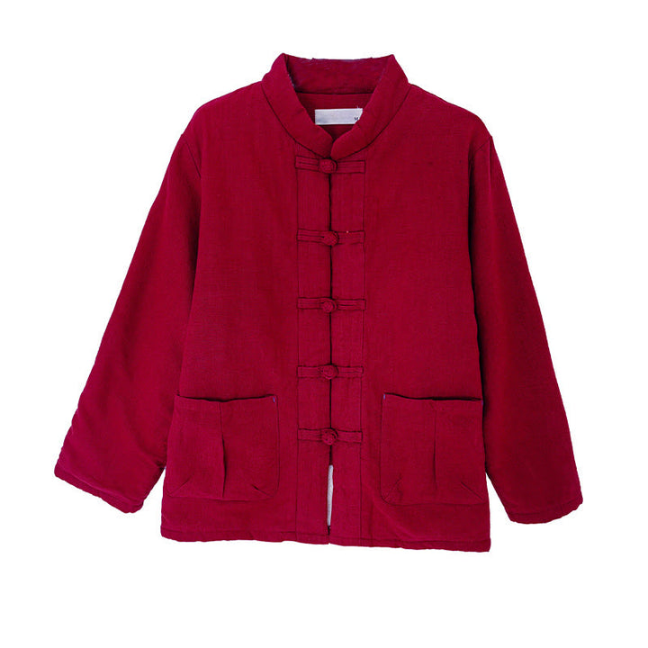 Buddha Stones Damen-Thermojacke mit langen Ärmeln, schlichtem Baumwollfutter, Knöpfen und Taschen - image 7