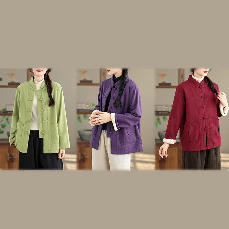 Buddha Stones Damen-Thermojacke mit langen Ärmeln, schlichtem Baumwollfutter, Knöpfen und Taschen - image 29