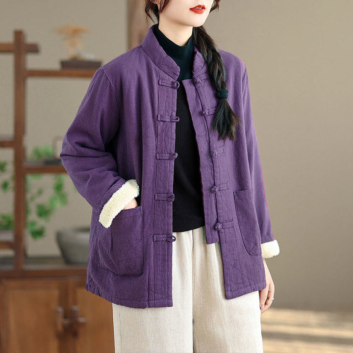 Buddha Stones Damen-Thermojacke mit langen Ärmeln, schlichtem Baumwollfutter, Knöpfen und Taschen - image 11