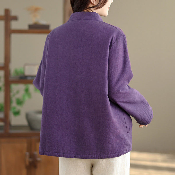 Buddha Stones Damen-Thermojacke mit langen Ärmeln, schlichtem Baumwollfutter, Knöpfen und Taschen - image 14