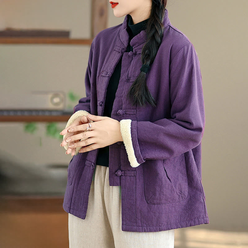 Buddha Stones Damen-Thermojacke mit langen Ärmeln, schlichtem Baumwollfutter, Knöpfen und Taschen - image 13