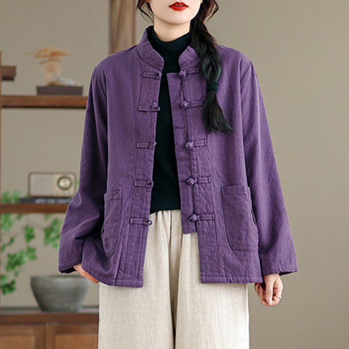 Buddha Stones Damen-Thermojacke mit langen Ärmeln, schlichtem Baumwollfutter, Knöpfen und Taschen - image 10