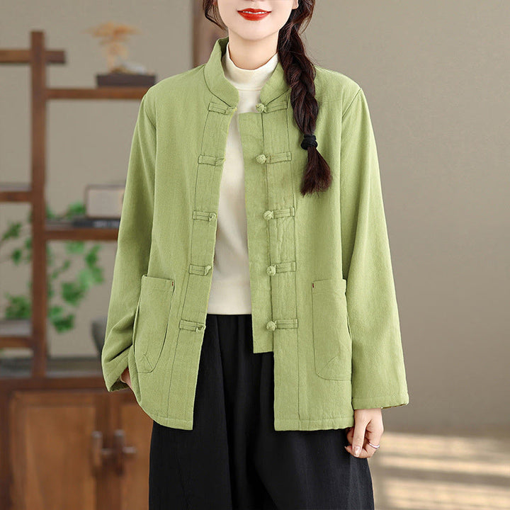 Buddha Stones Damen-Thermojacke mit langen Ärmeln, schlichtem Baumwollfutter, Knöpfen und Taschen - image 16