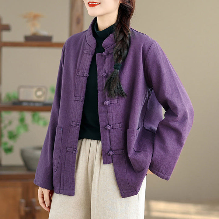 Buddha Stones Damen-Thermojacke mit langen Ärmeln, schlichtem Baumwollfutter, Knöpfen und Taschen - image 9