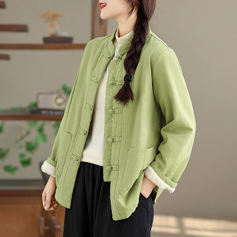 Buddha Stones Damen-Thermojacke mit langen Ärmeln, schlichtem Baumwollfutter, Knöpfen und Taschen - image 17