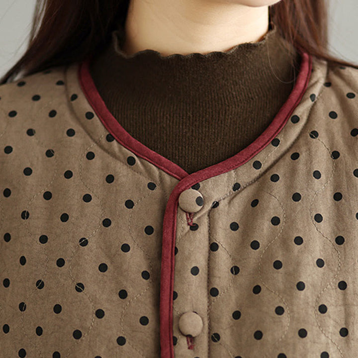 Buddha Stones Damen-Wendejacke aus Thermo-Baumwolle mit Punktmuster, langen Ärmeln und Taschen - image 9