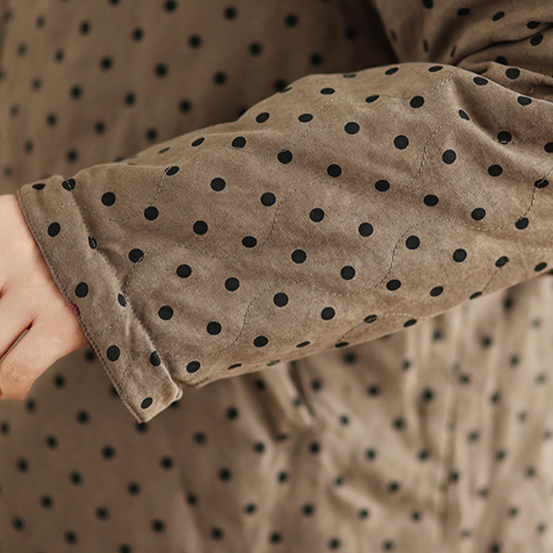 Buddha Stones Damen-Wendejacke aus Thermo-Baumwolle mit Punktmuster, langen Ärmeln und Taschen - image 10