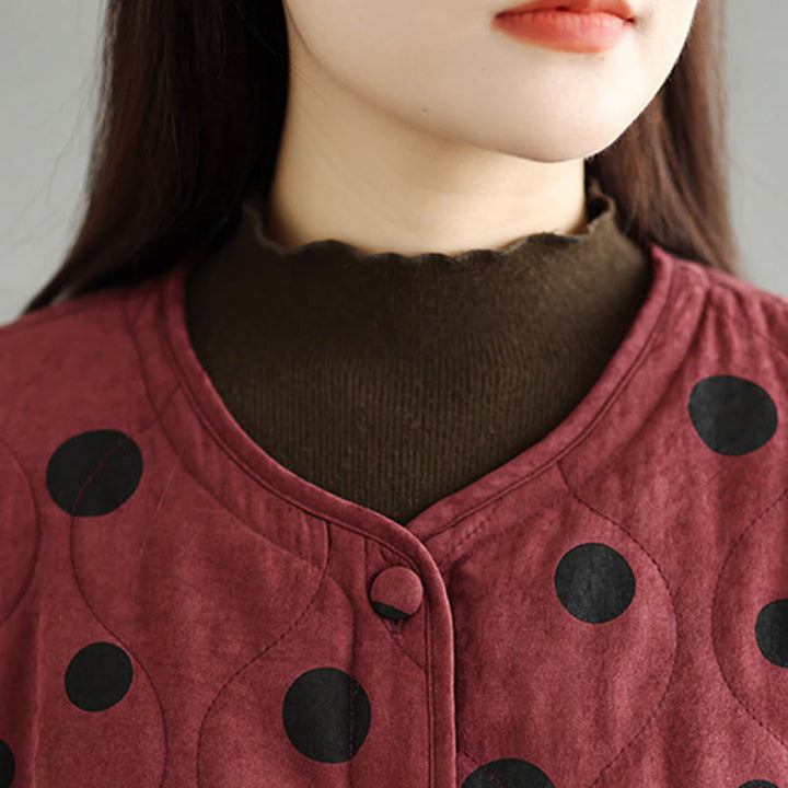 Buddha Stones Damen-Wendejacke aus Thermo-Baumwolle mit Punktmuster, langen Ärmeln und Taschen - image 11