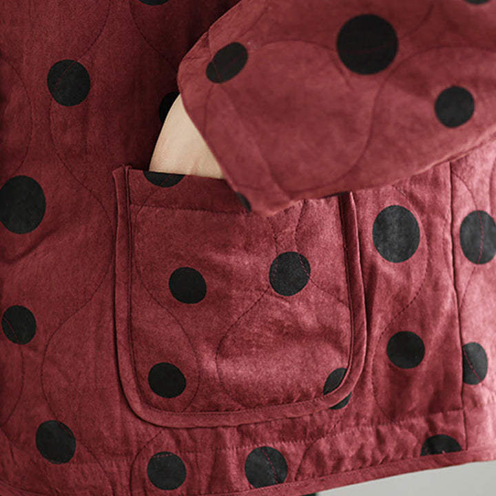 Buddha Stones Damen-Wendejacke aus Thermo-Baumwolle mit Punktmuster, langen Ärmeln und Taschen - image 14