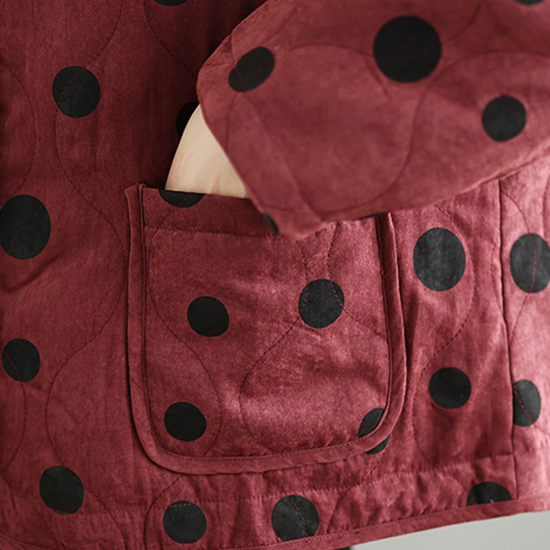 Buddha Stones Damen-Wendejacke aus Thermo-Baumwolle mit Punktmuster, langen Ärmeln und Taschen - image 14