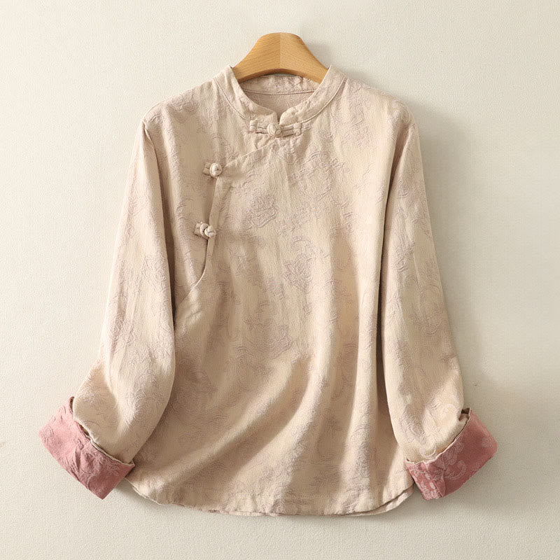 Buddha Stones ​​Frühlings-Langarmshirt aus Baumwolle, schlichtes Jacquard-Design, Zen-Stil - Blanchierte Mandel - US 8-10, UK/AU 12-14, EU 40-42 (2XL) - image 5