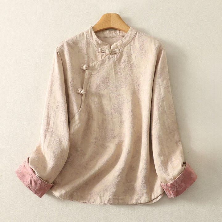 Buddha Stones ​​Frühlings-Langarmshirt aus Baumwolle, schlichtes Jacquard-Design, Zen-Stil - Blanchierte Mandel - US 8-10, UK/AU 12-14, EU 40-42 (2XL) - image 5