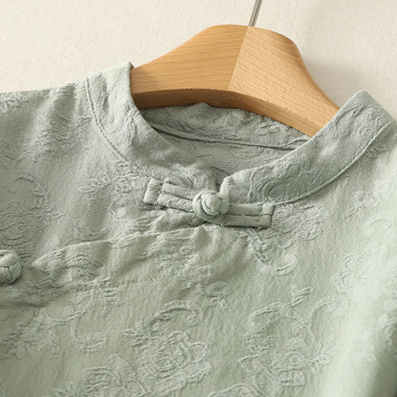 Buddha Stones ​​Frühlings-Langarmshirt aus Baumwolle, schlichtes Jacquard-Design, Zen-Stil - image 1