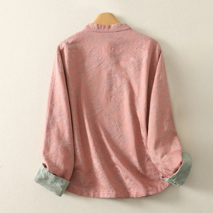 Buddha Stones ​​Frühlings-Langarmshirt aus Baumwolle, schlichtes Jacquard-Design, Zen-Stil - image 11