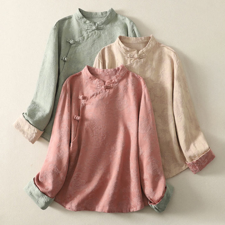 Buddha Stones ​​Frühlings-Langarmshirt aus Baumwolle, schlichtes Jacquard-Design, Zen-Stil - image 22