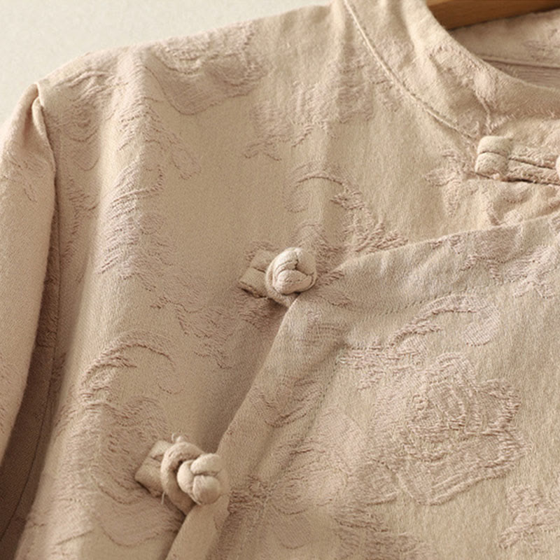 Buddha Stones ​​Frühlings-Langarmshirt aus Baumwolle, schlichtes Jacquard-Design, Zen-Stil - image 7