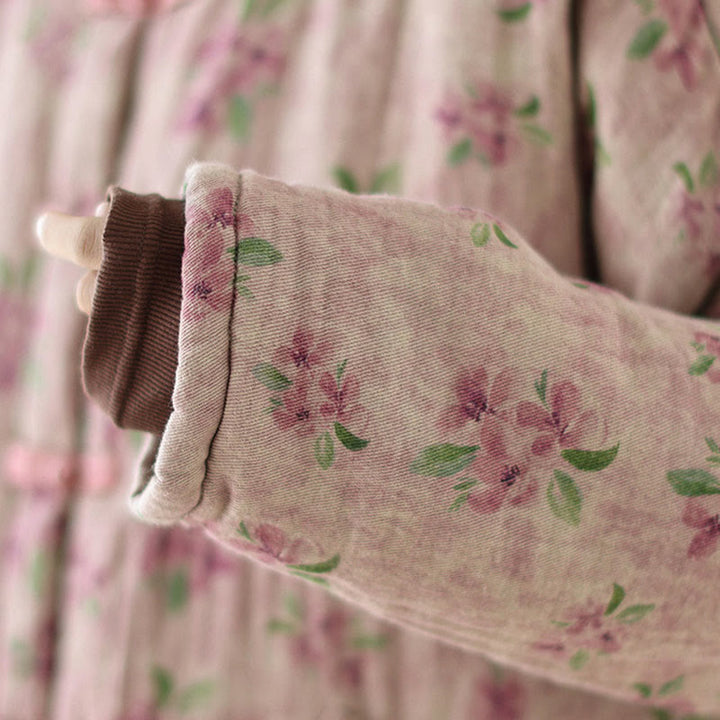 Buddha Stones Damen Langarm-Thermojacke aus Baumwolle mit Blumenmuster und Taschen - image 8