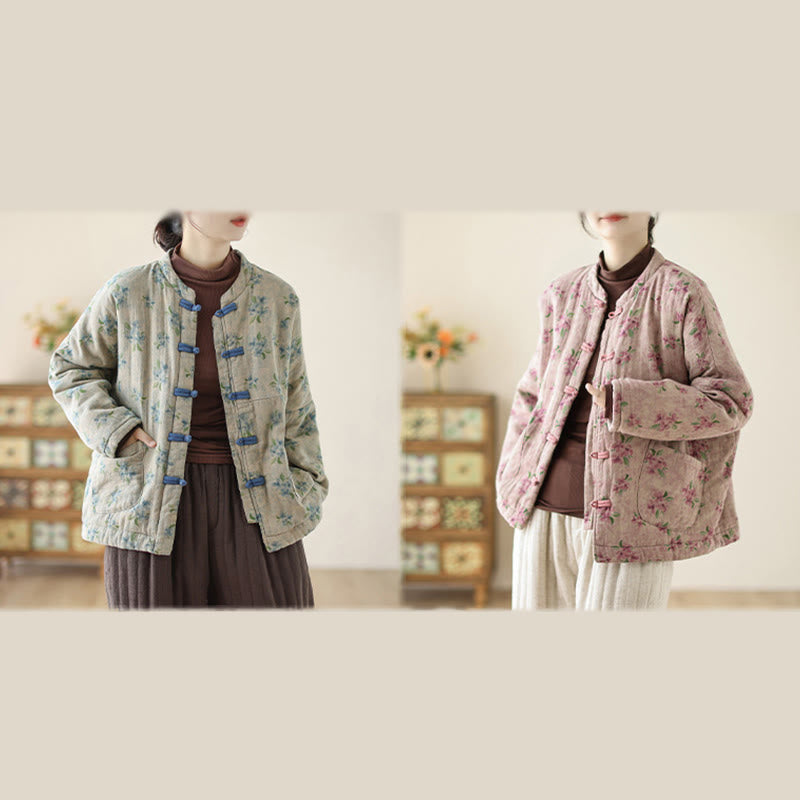 Buddha Stones Damen Langarm-Thermojacke aus Baumwolle mit Blumenmuster und Taschen - image 17