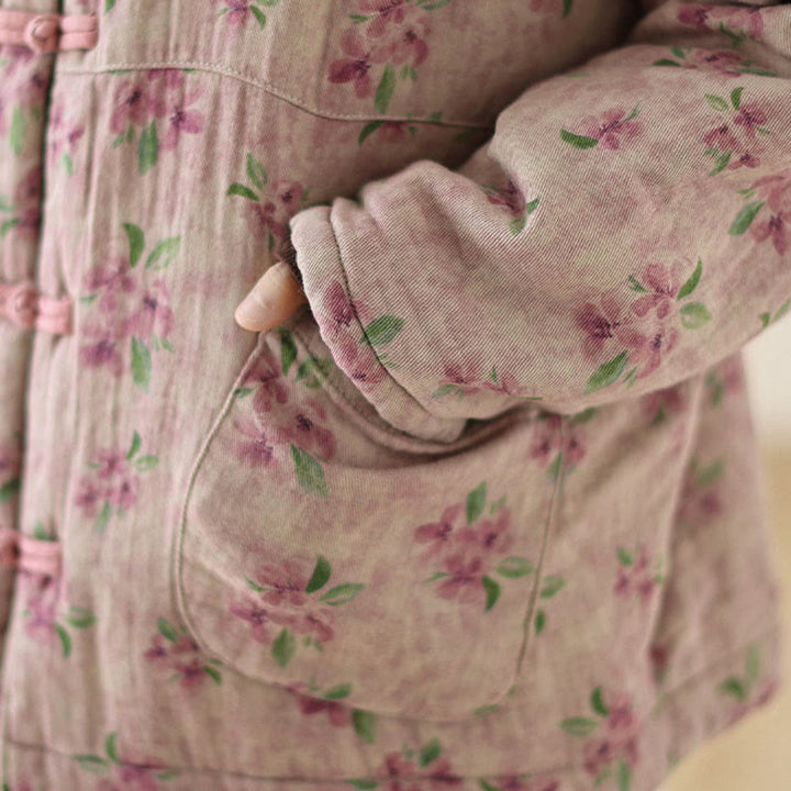 Buddha Stones Damen Langarm-Thermojacke aus Baumwolle mit Blumenmuster und Taschen - image 9