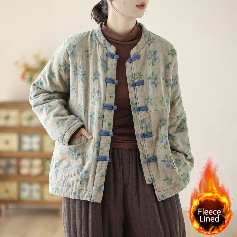 Buddha Stones Damen Langarm-Thermojacke aus Baumwolle mit Blumenmuster und Taschen - Stahlblau - US14, UK/AU18, EU46 (2XL) - image 11