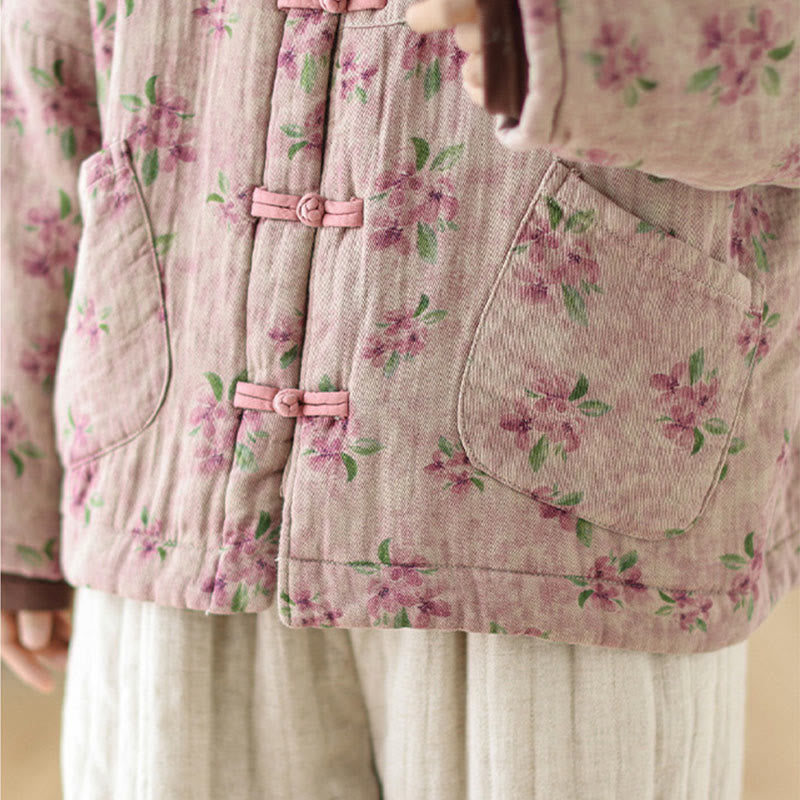 Buddha Stones Damen Langarm-Thermojacke aus Baumwolle mit Blumenmuster und Taschen - image 10