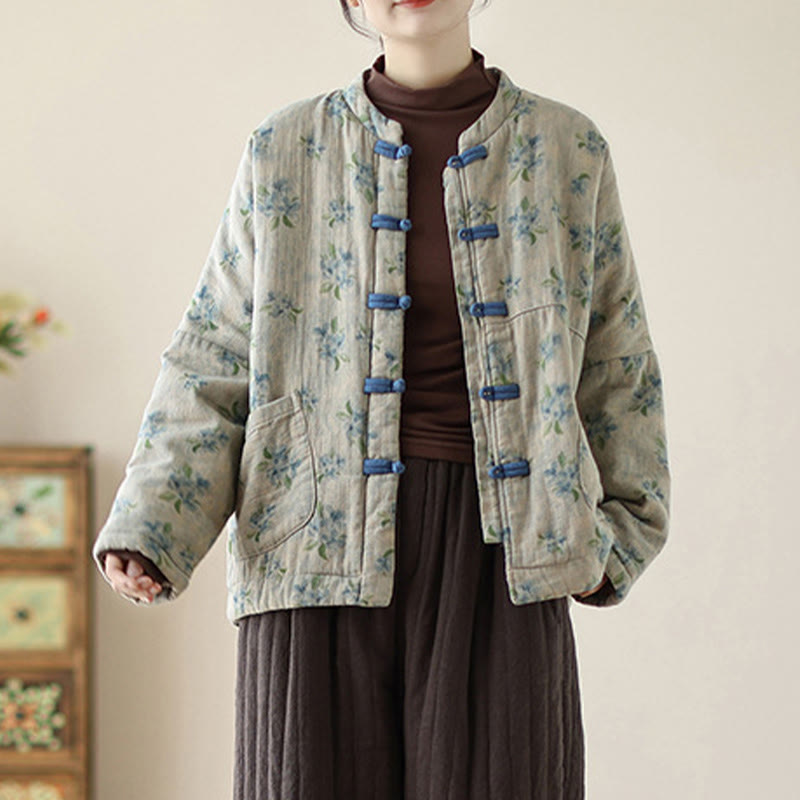 Buddha Stones Damen Langarm-Thermojacke aus Baumwolle mit Blumenmuster und Taschen - image 13
