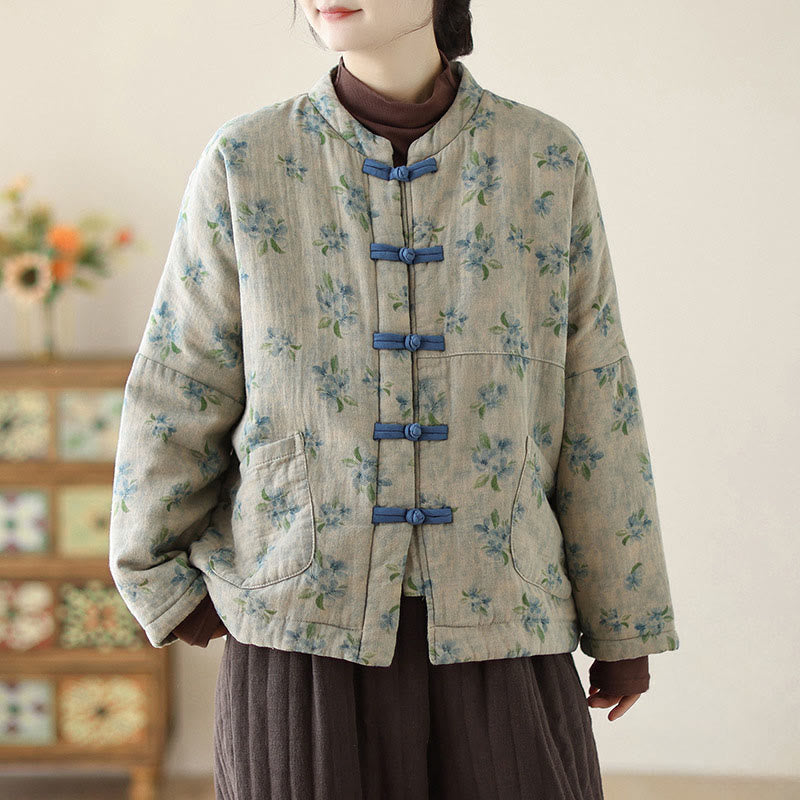 Buddha Stones Damen Langarm-Thermojacke aus Baumwolle mit Blumenmuster und Taschen - image 15