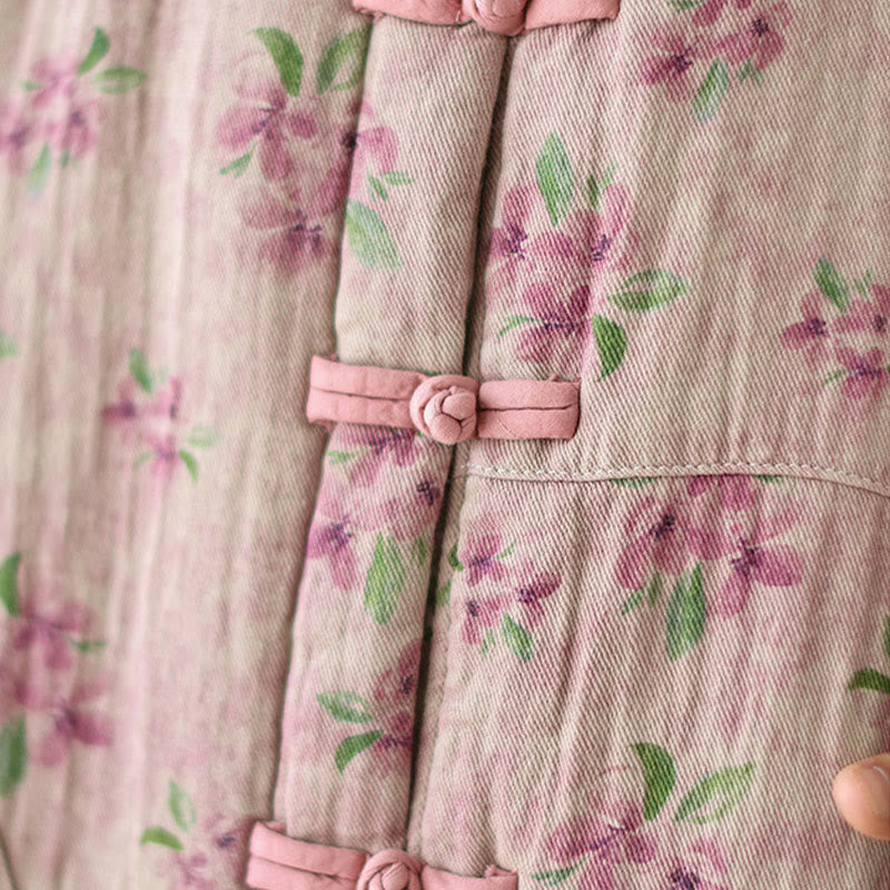 Buddha Stones Damen Langarm-Thermojacke aus Baumwolle mit Blumenmuster und Taschen - image 6