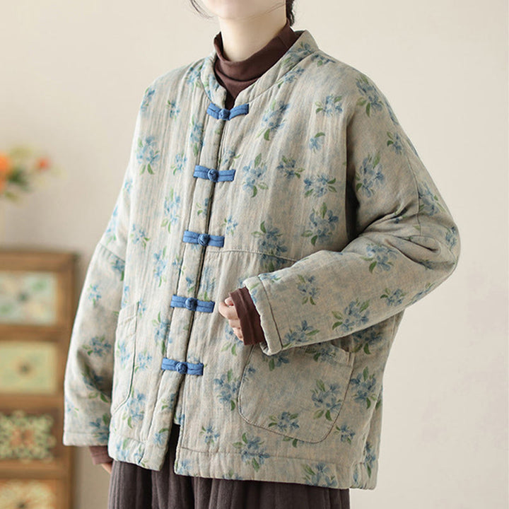 Buddha Stones Damen Langarm-Thermojacke aus Baumwolle mit Blumenmuster und Taschen - image 14
