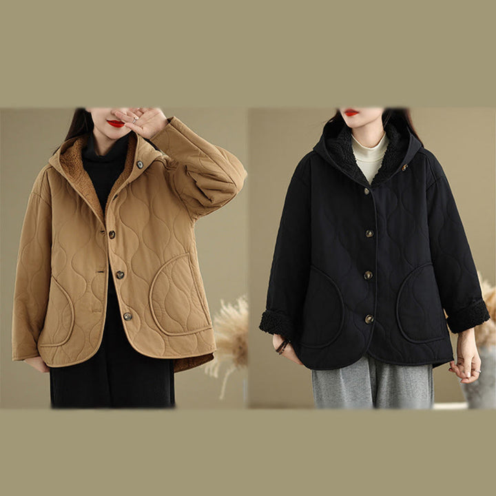 Buddha Stones Damen-Kapuzenjacke mit langen Ärmeln, schlichtes Design, Baumwoll-Hermalfleece-gefüttert, mit Taschen - image 21