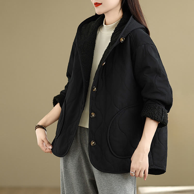 Buddha Stones Damen-Kapuzenjacke mit langen Ärmeln, schlichtes Design, Baumwoll-Hermalfleece-gefüttert, mit Taschen - image 17