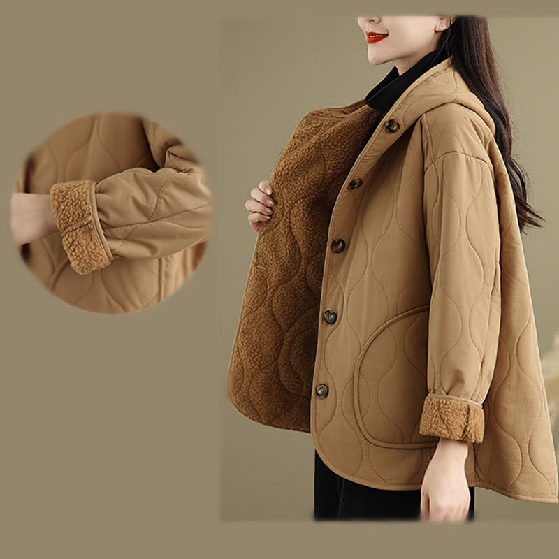 Buddha Stones Damen-Kapuzenjacke mit langen Ärmeln, schlichtes Design, Baumwoll-Hermalfleece-gefüttert, mit Taschen - image 11