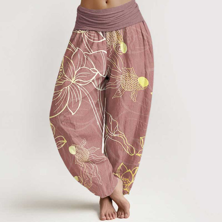 Buddha Stones Damen-Haremshose aus reiner Baumwolle mit Lotusblatt und Koi-Fisch und elastischer Taille - Blassviolettrot - US22, UK/AU26, EU54 (6XL) - image 14