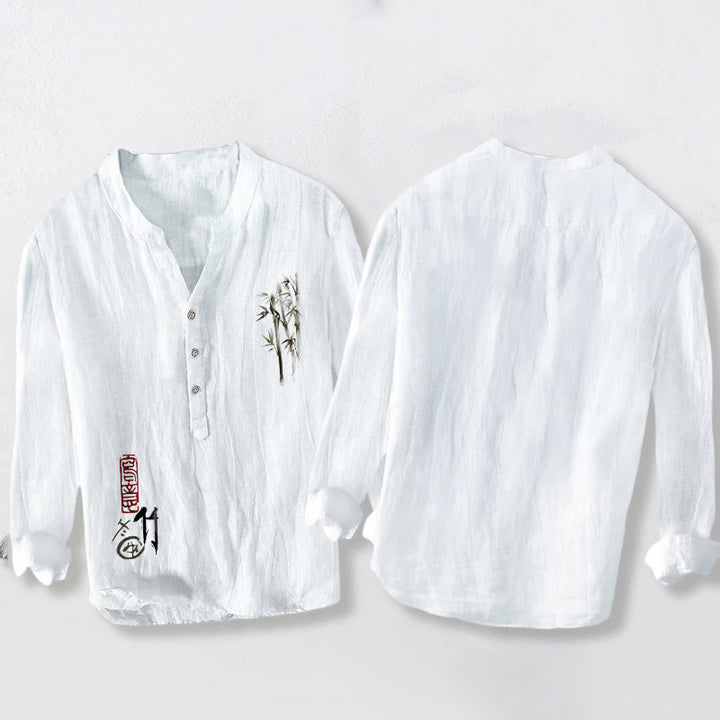 Herren-Langarmhemd aus Baumwoll Buddha Stones , rotem Siegel und Bambusblattmuster sowie halben Knöpfen. - image 8