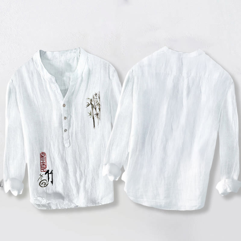 Herren-Langarmhemd aus Baumwoll Buddha Stones , rotem Siegel und Bambusblattmuster sowie halben Knöpfen. - image 8