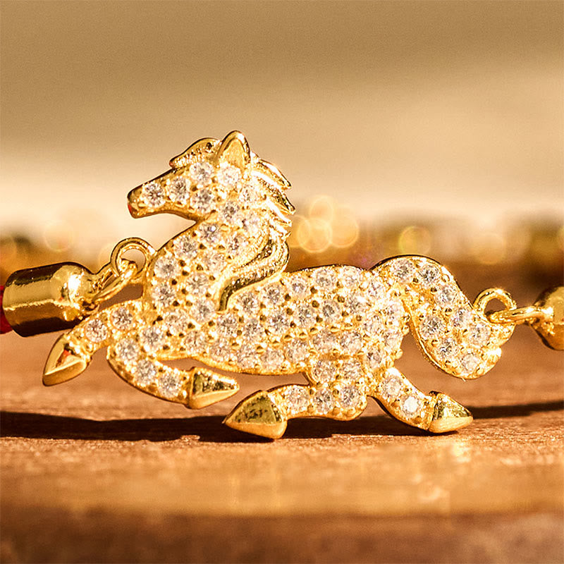 Buddha Stones 925 Sterling Silber vergoldet 18 Karat Gold Rote Schnur Jahr des Pferdes Stärke Armband - image 3