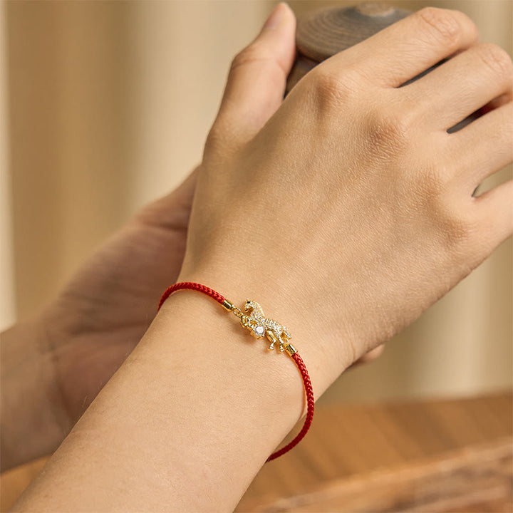 Buddha Stones 925 Sterling Silber Goldenes Jahr des Pferdes Rote Schnur Glück Verstellbares Armband - image 2