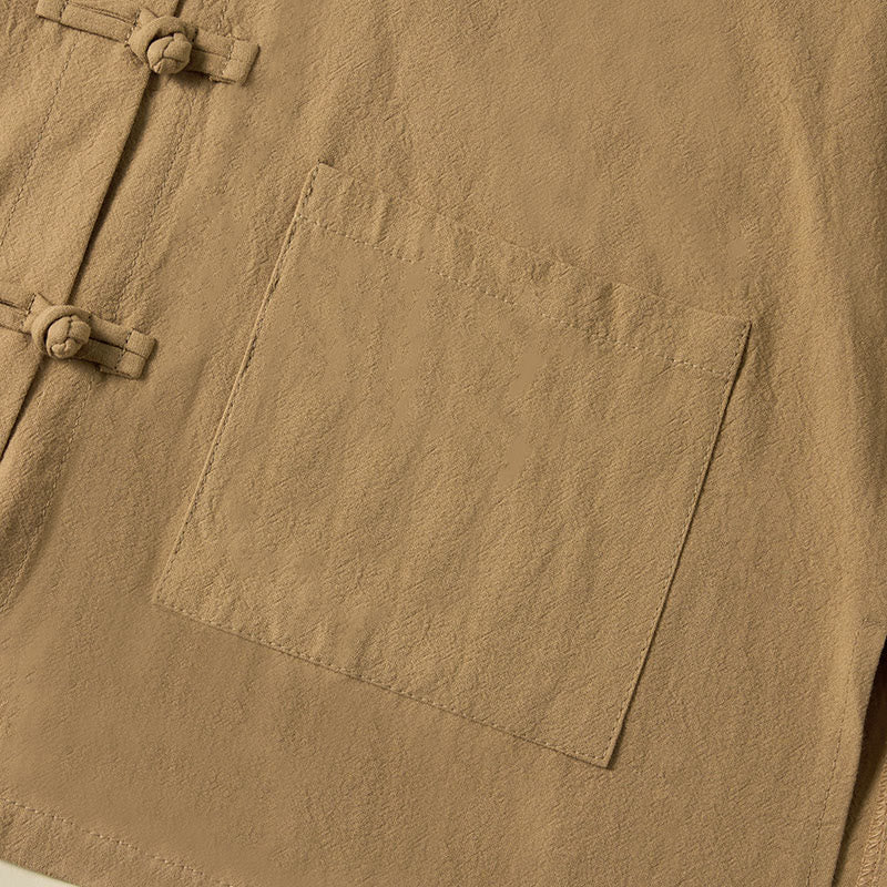 Buddha Stones Ethnic Frog-Button Langarm-Stehkragen Damen-Baumwollhemd mit Taschen - image 5