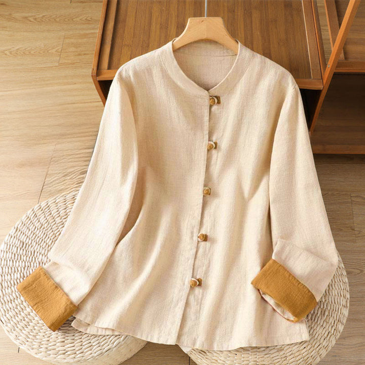 Leinenhemd für Damen mit Buddha Stones , farblich kontrastreichem Design und chinesischen Froschknöpfen, langärmelig - Leinen - US8-10, UK/AU12-14, EU40-42 (2XL) - image 7