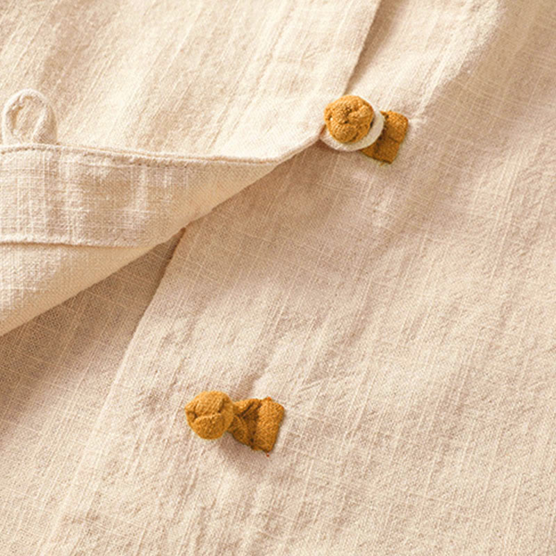 Leinenhemd für Damen mit Buddha Stones , farblich kontrastreichem Design und chinesischen Froschknöpfen, langärmelig - image 16