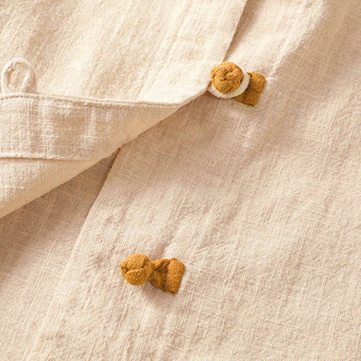 Leinenhemd für Damen mit Buddha Stones , farblich kontrastreichem Design und chinesischen Froschknöpfen, langärmelig - image 16