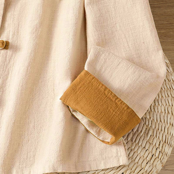 Leinenhemd für Damen mit Buddha Stones , farblich kontrastreichem Design und chinesischen Froschknöpfen, langärmelig - image 10