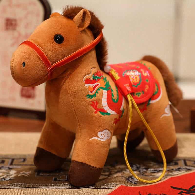 Buddha Stones , Jahr des Pferdes, Bambus, Drache, Lotus, Phönix, Plüschpuppe, Heimdekoration - Braunes Drachenpferd - 20 cm - image 15