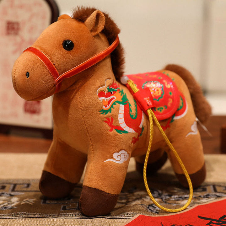 Buddha Stones , Jahr des Pferdes, Bambus, Drache, Lotus, Phönix, Plüschpuppe, Heimdekoration - Braunes Drachenpferd - 20 cm - image 15